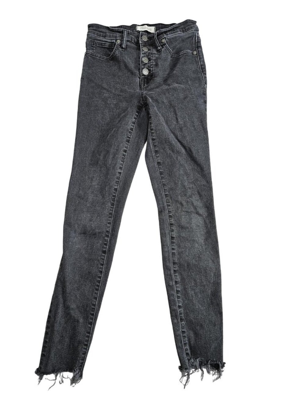 Madewell Skinny Jeans Women 26 Charcoal Wash Button Fly High Rise Denim Raw Hem